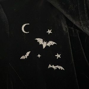 Modcloth Collectif Black Bats and Moon Velvet Moto Jacket